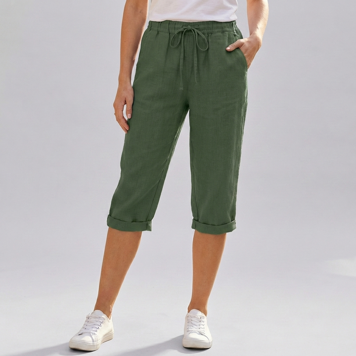 Shorts Harem in Cotone e Lino per Donne Lunghezza Ginocchio