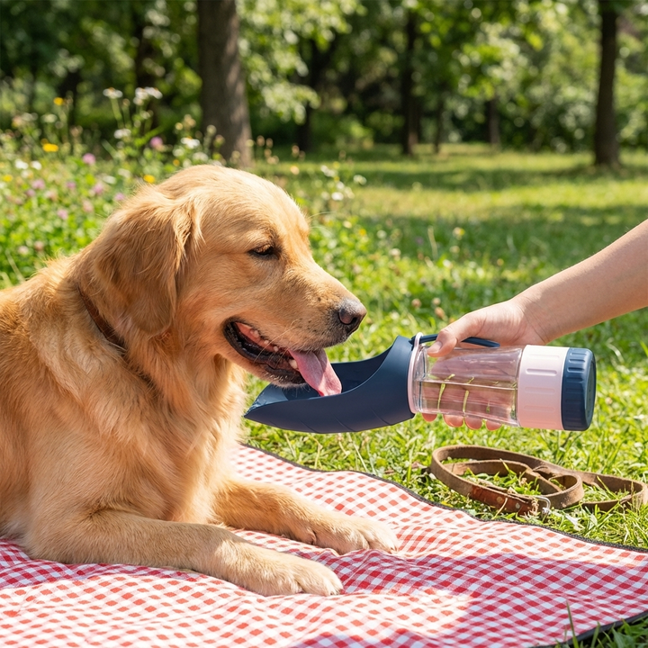 Bottiglia Portatile per Acqua e Cibo per Cani con Design 2-in-1