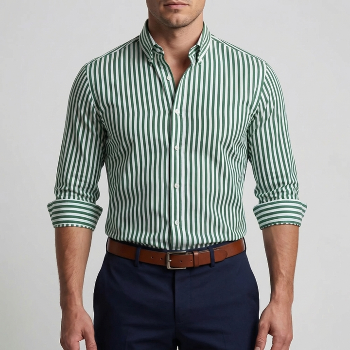 Camicia a Maniche Lunghe a Righe con Bottoni
