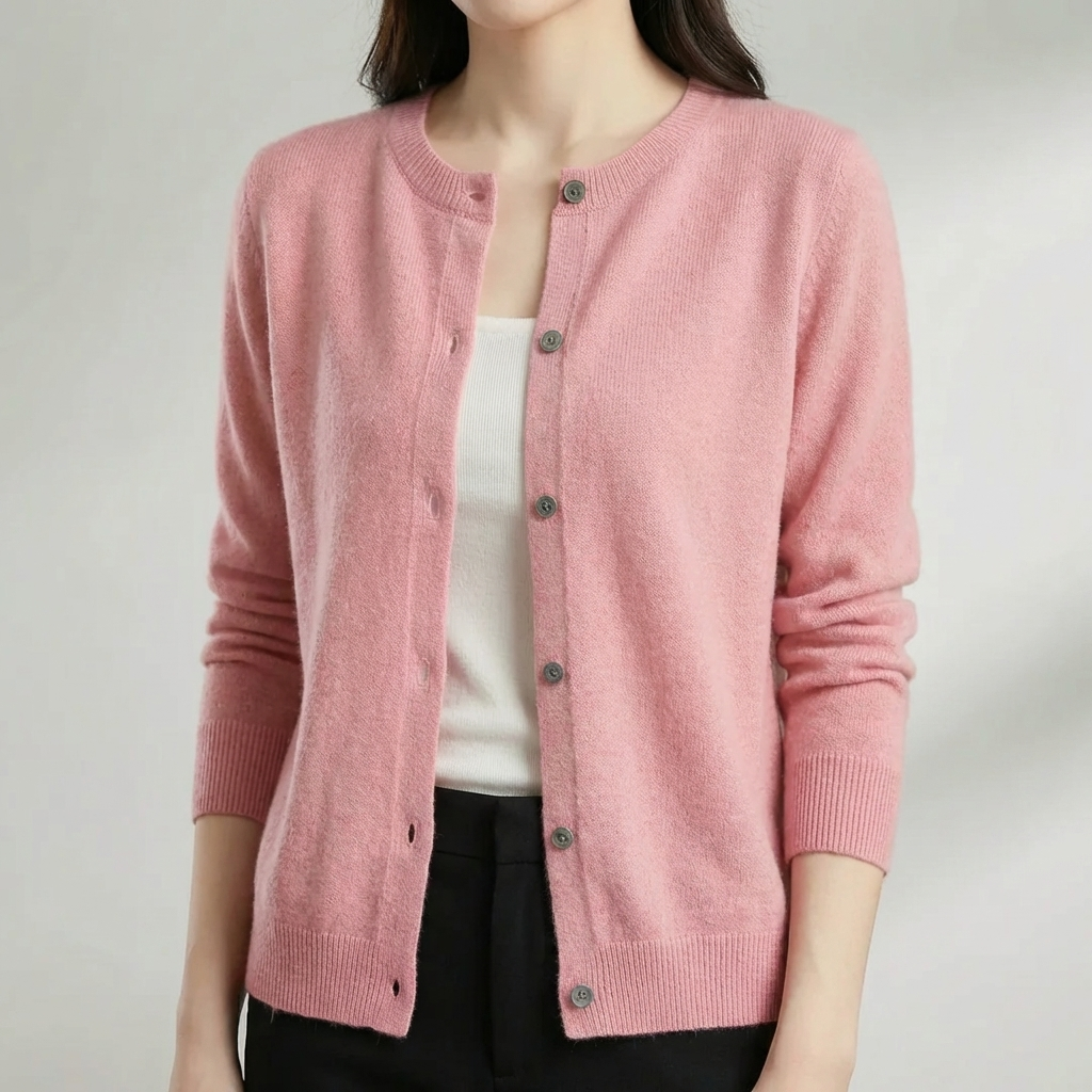 Cardigan con Pulsante Frontale e Collo O per Donne