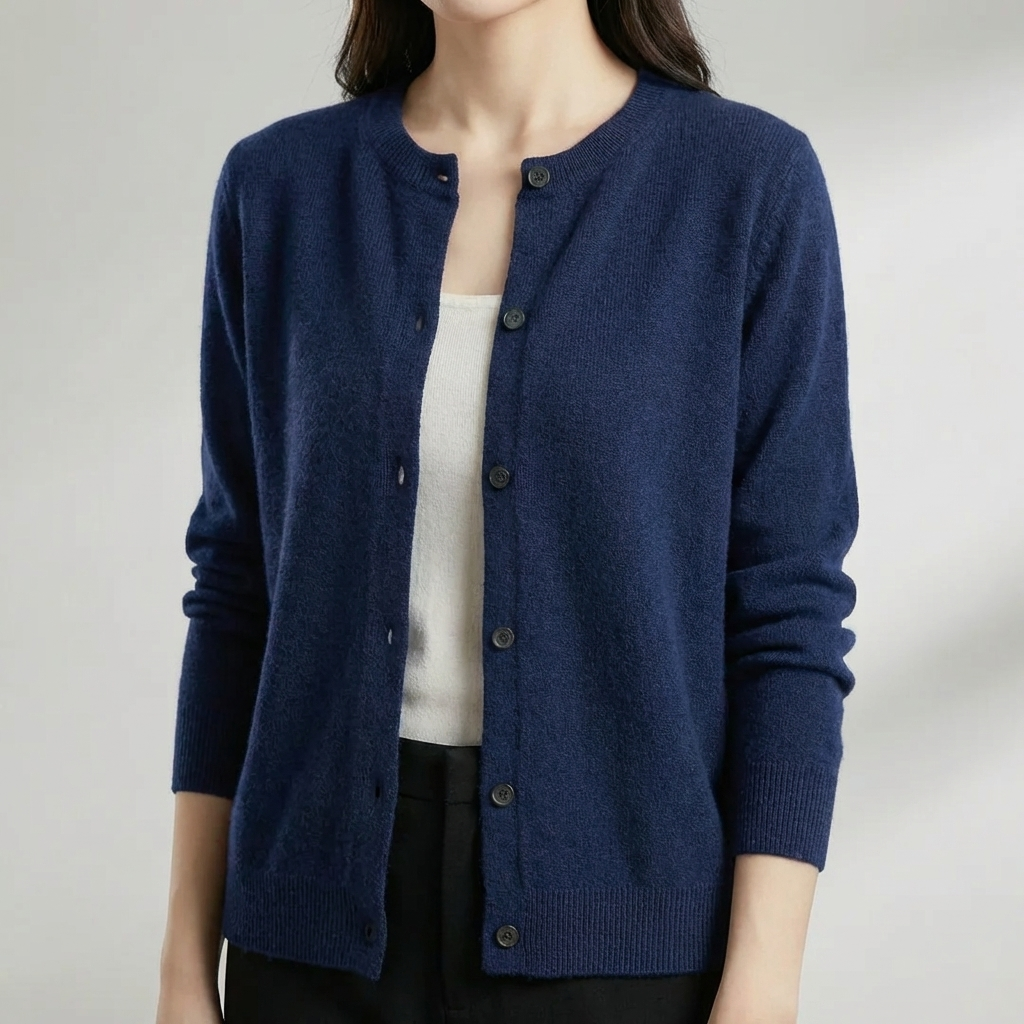 Cardigan con Pulsante Frontale e Collo O per Donne