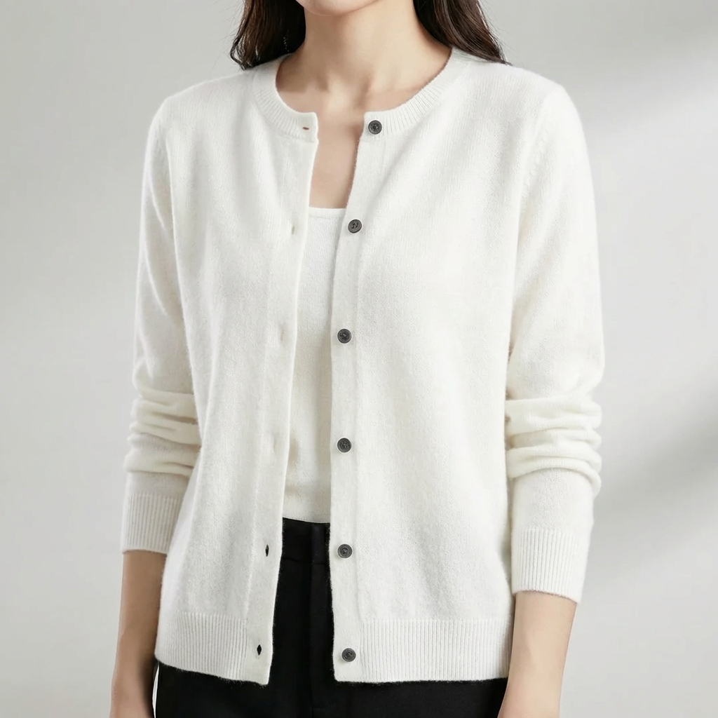 Cardigan con Pulsante Frontale e Collo O per Donne