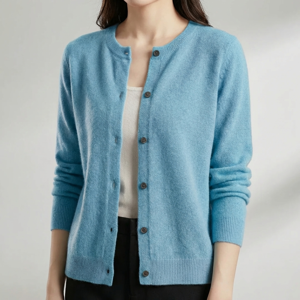 Cardigan con Pulsante Frontale e Collo O per Donne