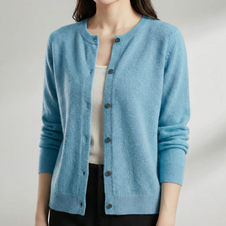 Cardigan con Pulsante Frontale e Collo O per Donne
