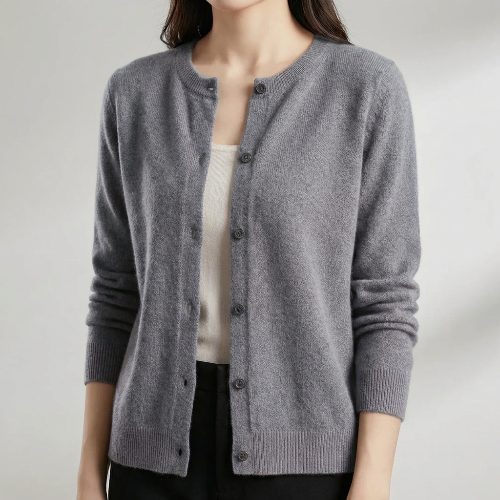 Cardigan con Pulsante Frontale e Collo O per Donne