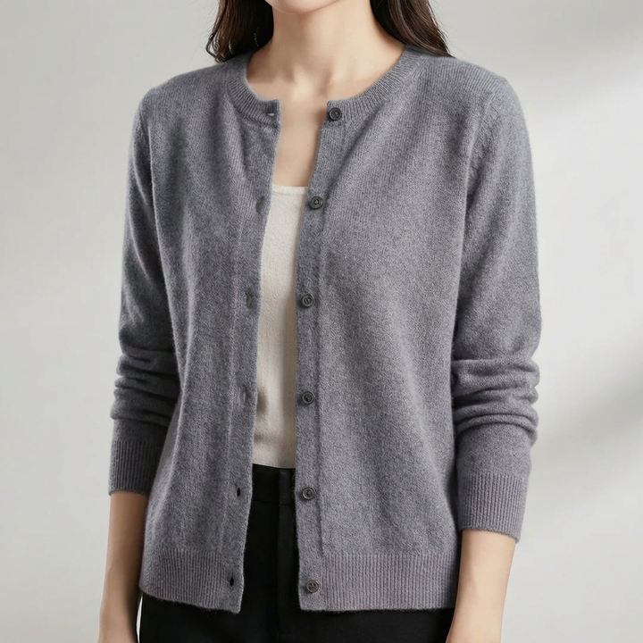 Cardigan con Pulsante Frontale e Collo O per Donne
