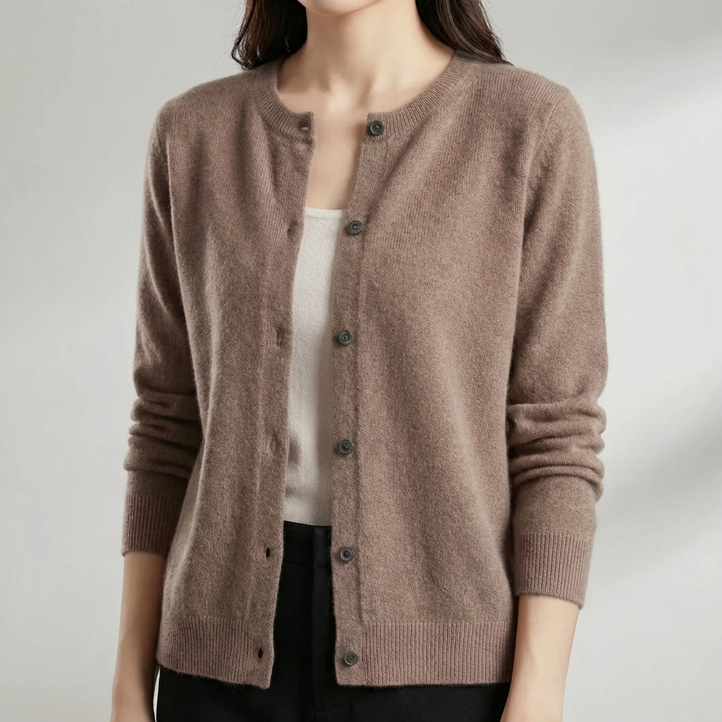 Cardigan con Pulsante Frontale e Collo O per Donne