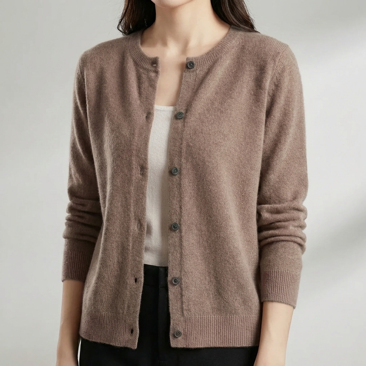 Cardigan con Pulsante Frontale e Collo O per Donne