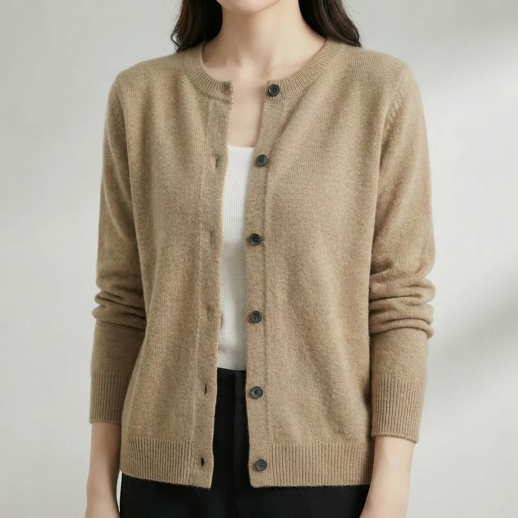 Cardigan con Pulsante Frontale e Collo O per Donne