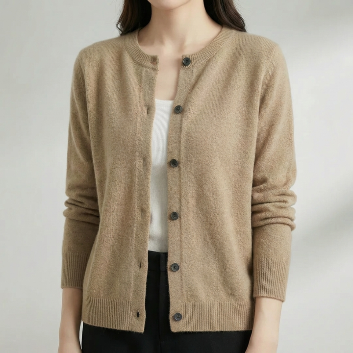Cardigan con Pulsante Frontale e Collo O per Donne