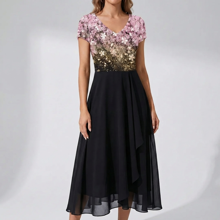Abito Midi Scollo a V con Stampa Floreale per Donne