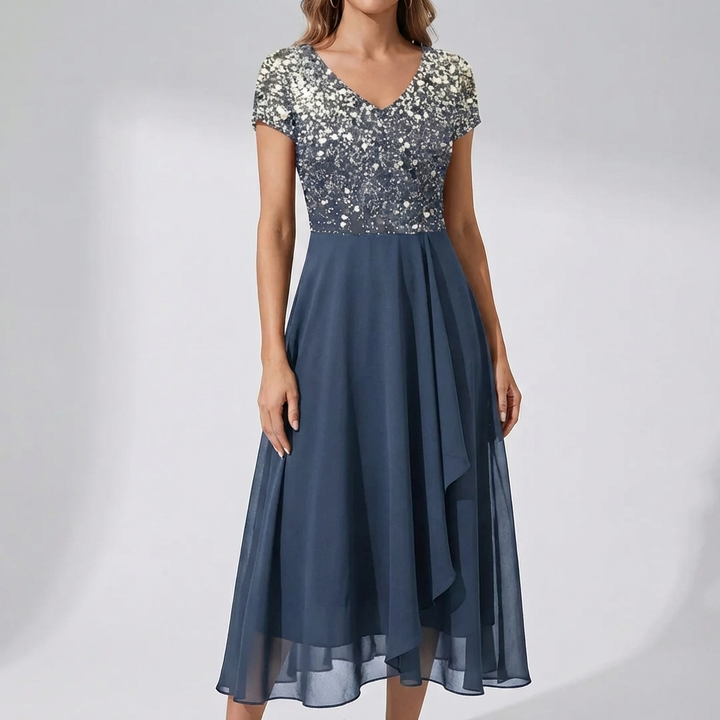 Abito Midi Scollo a V con Stampa Floreale per Donne