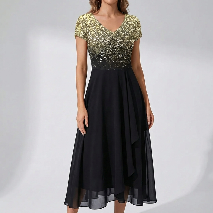 Abito Midi Scollo a V con Stampa Floreale per Donne