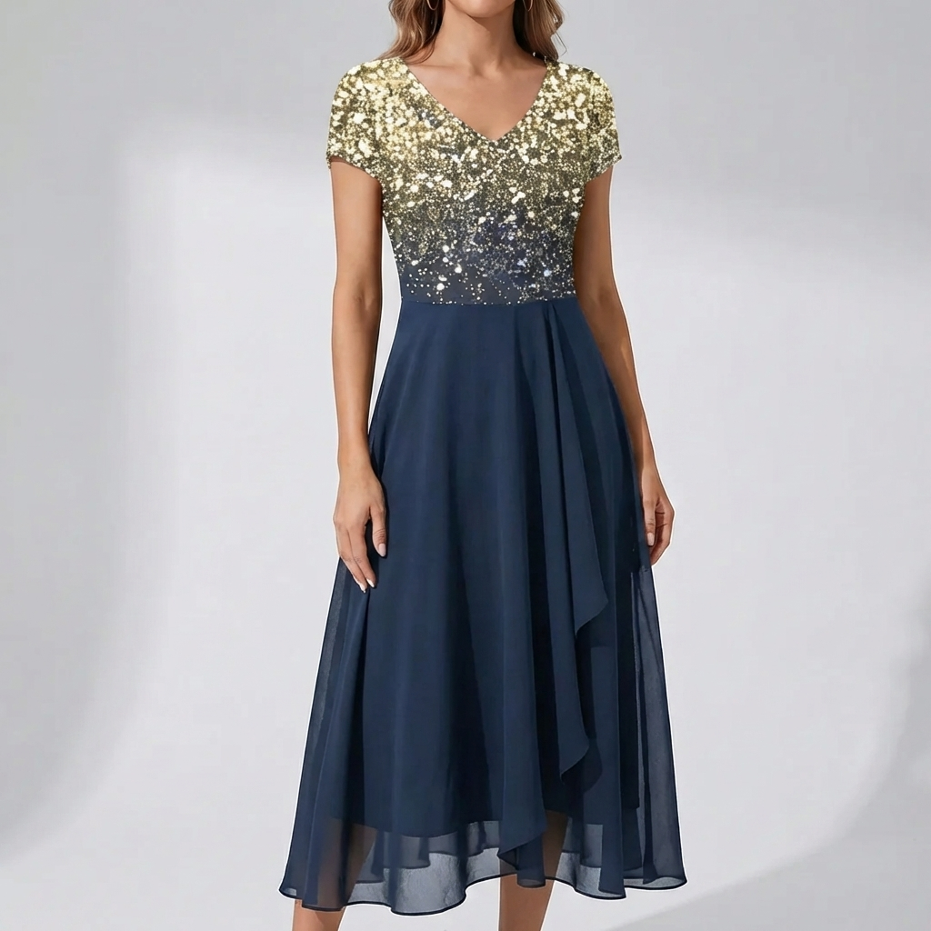 Abito Midi Scollo a V con Stampa Floreale per Donne