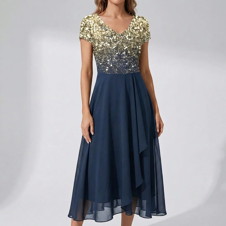 Abito Midi Scollo a V con Stampa Floreale per Donne