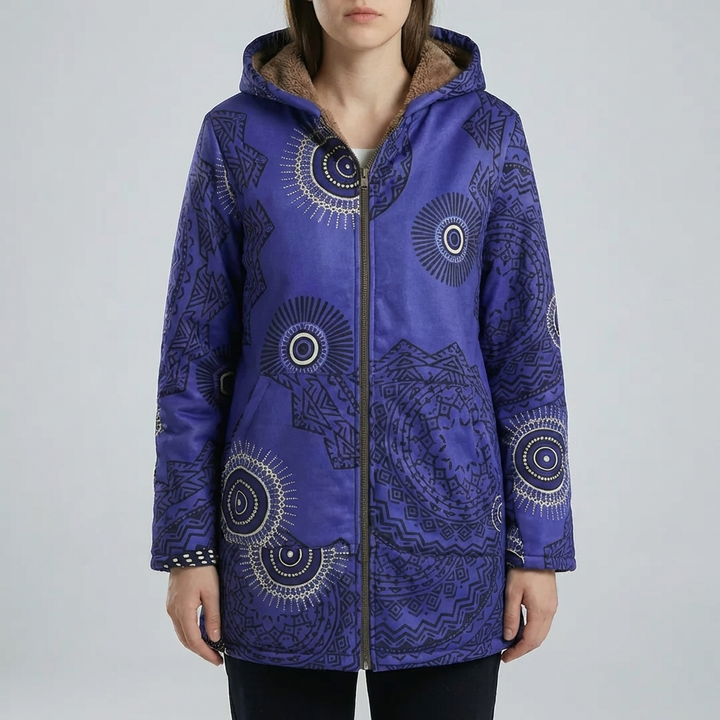 Cappotto Invernale con Capuccio a Stampa Floreale per Donne