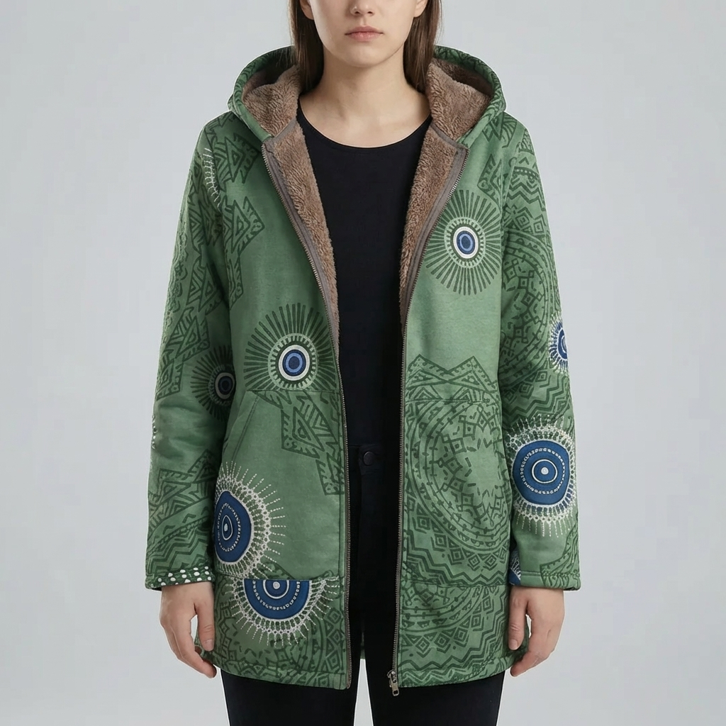 Cappotto Invernale con Capuccio a Stampa Floreale per Donne