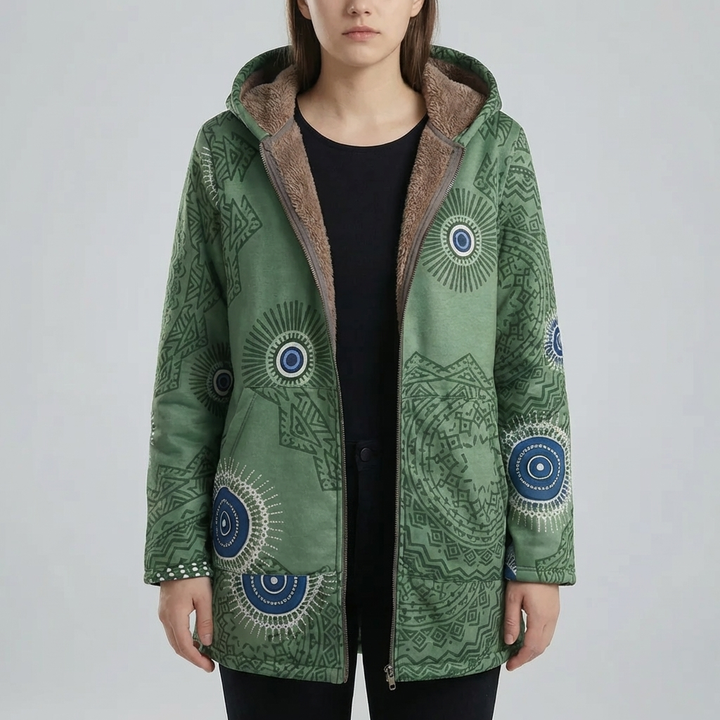 Cappotto Invernale con Capuccio a Stampa Floreale per Donne