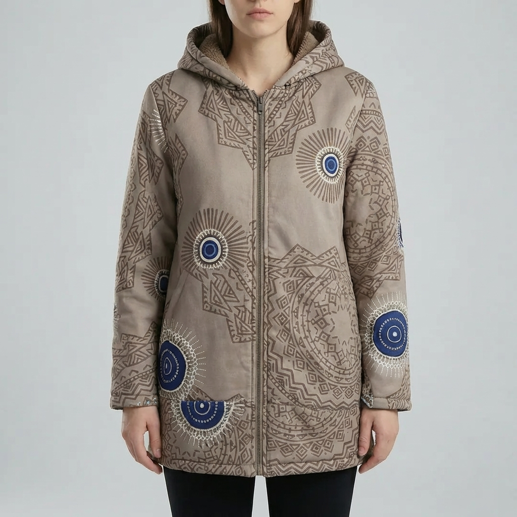 Cappotto Invernale con Capuccio a Stampa Floreale per Donne