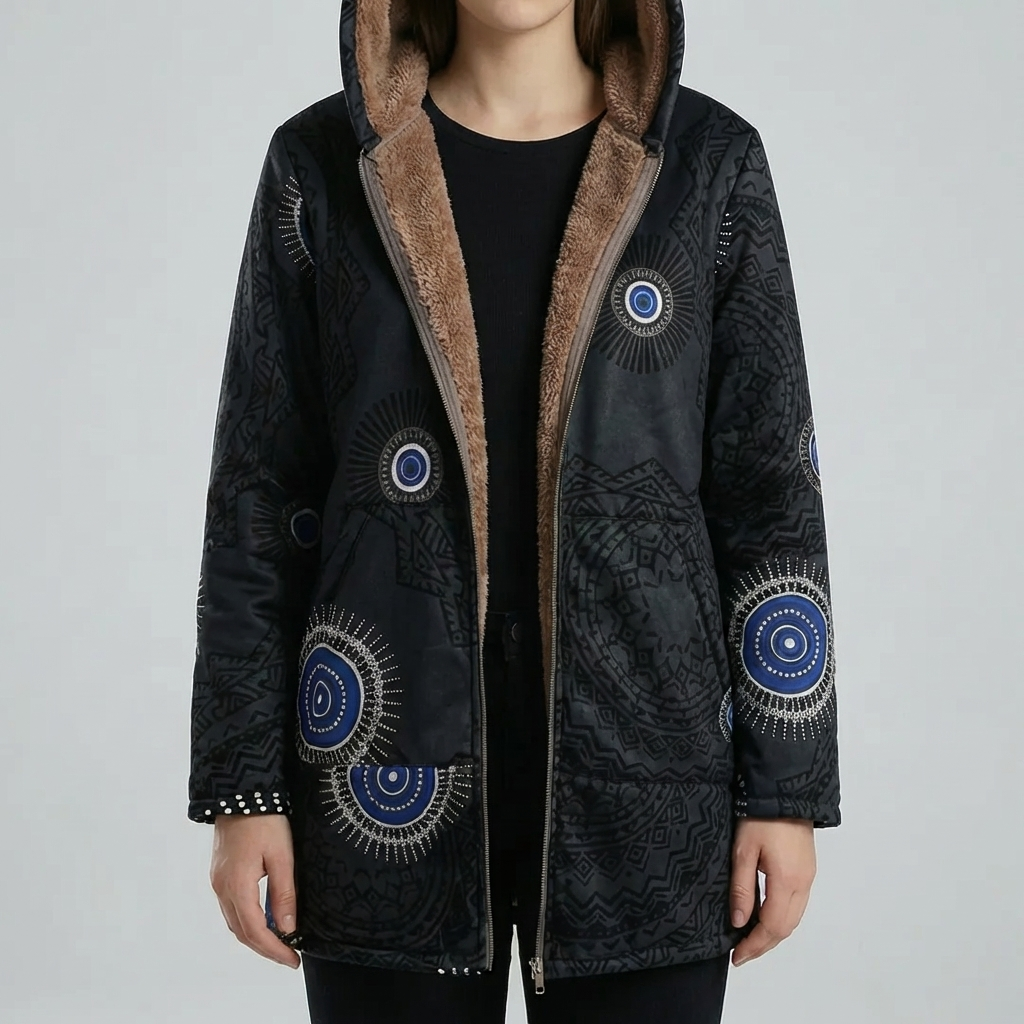 Cappotto Invernale con Capuccio a Stampa Floreale per Donne
