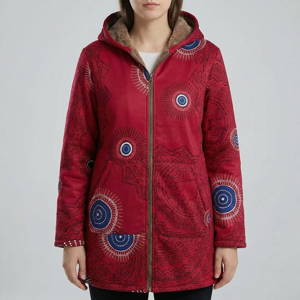 Cappotto Invernale con Capuccio a Stampa Floreale per Donne