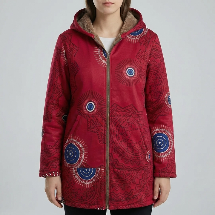 Cappotto Invernale con Capuccio a Stampa Floreale per Donne