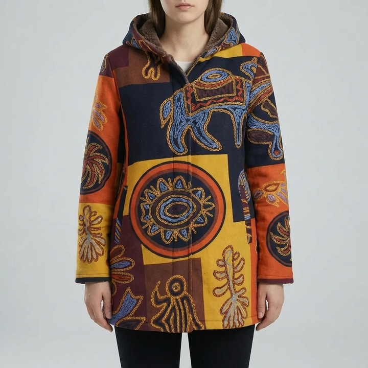 Cappotto Invernale con Capuccio a Stampa Floreale per Donne