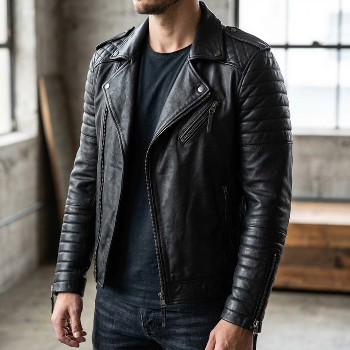 Giacca in Pelle da Biker per Uomini