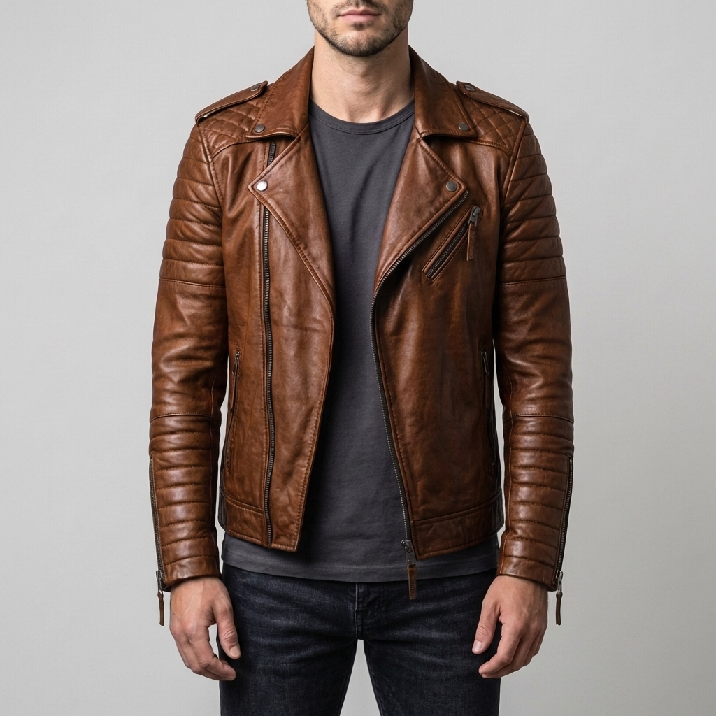 Giacca in Pelle da Biker per Uomini