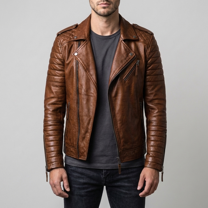 Giacca in Pelle da Biker per Uomini
