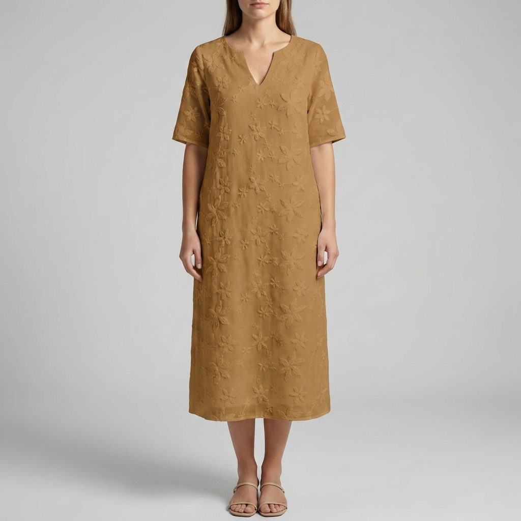 Abito Midi Floreale Con Scollo A V