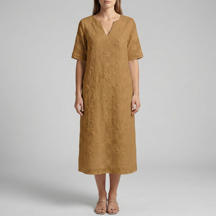 Abito Midi Floreale Con Scollo A V