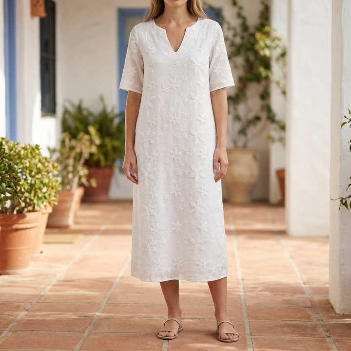 Abito Midi Floreale Con Scollo A V