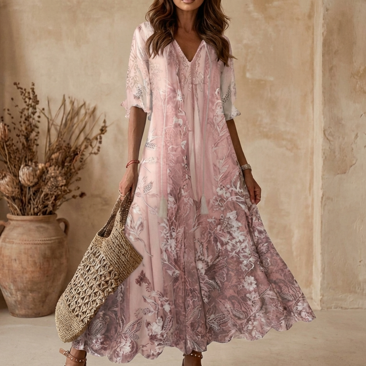 Abito Maxi V-Collo Floreale Donna