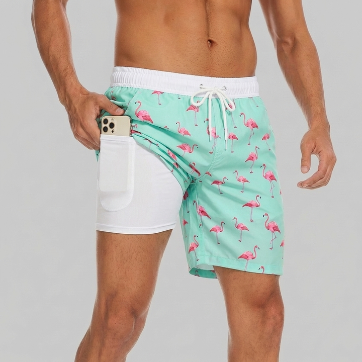Shorts da Bagno con Fodera e Tasca per Telefono per Uomini
