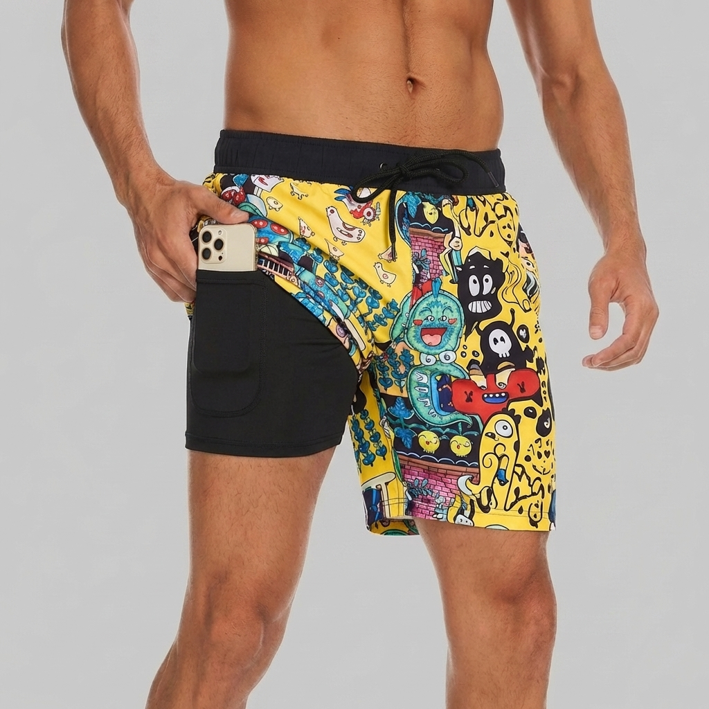 Shorts da Bagno con Fodera e Tasca per Telefono per Uomini