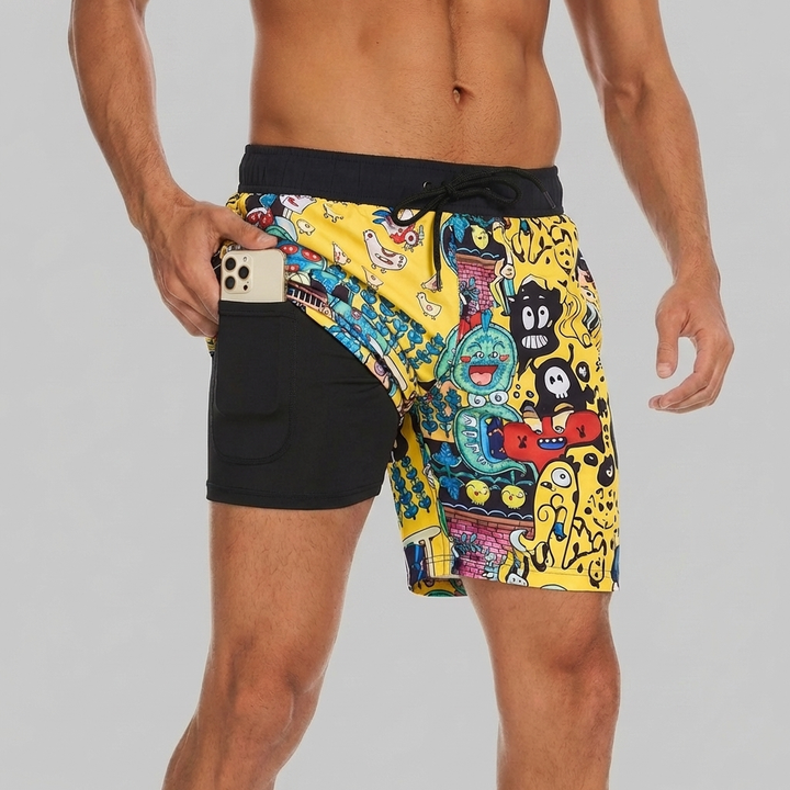 Shorts da Bagno con Fodera e Tasca per Telefono per Uomini
