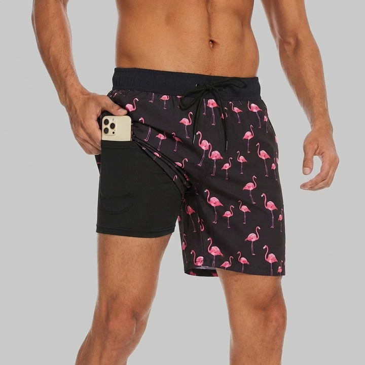 Shorts da Bagno con Fodera e Tasca per Telefono per Uomini