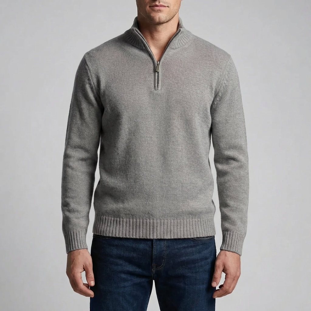 Maglione a Mezzo Zip con Collo Alto per Uomini