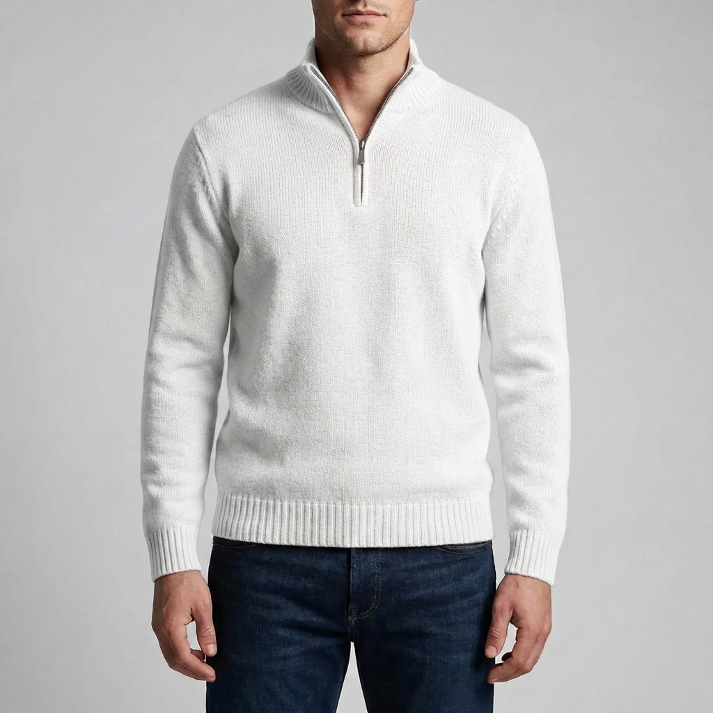 Maglione a Mezzo Zip con Collo Alto per Uomini