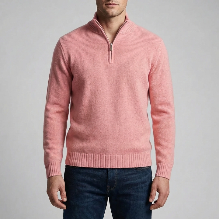 Maglione a Mezzo Zip con Collo Alto per Uomini