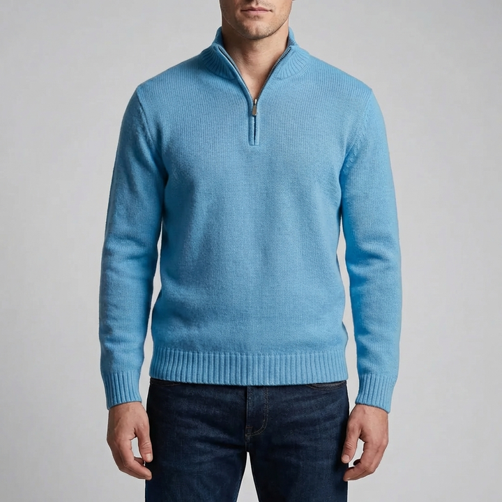 Maglione a Mezzo Zip con Collo Alto per Uomini