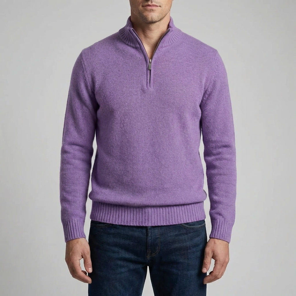 Maglione a Mezzo Zip con Collo Alto per Uomini