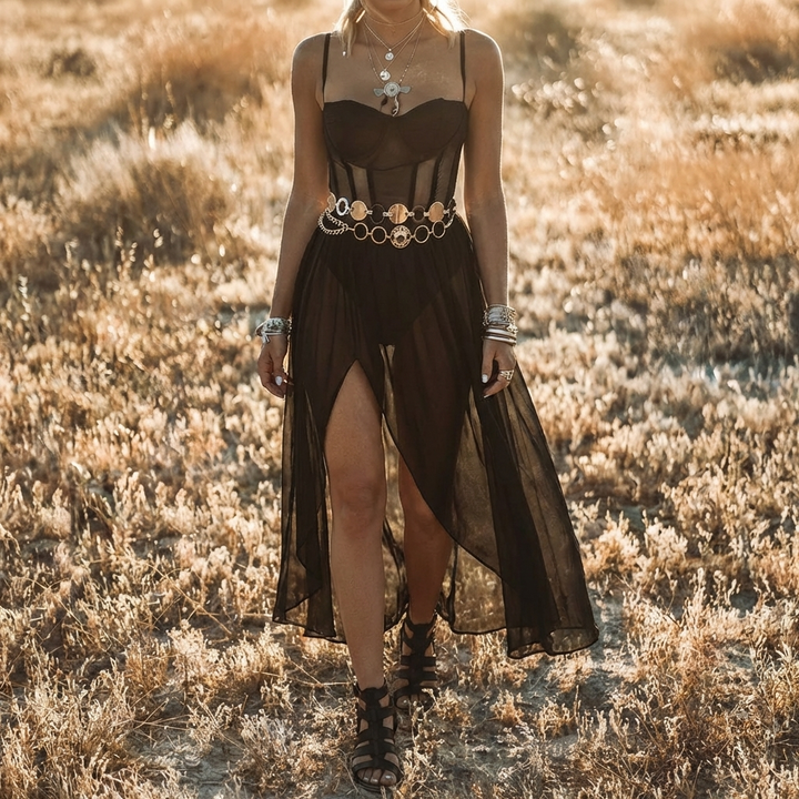 Abito Sheer Boho a Strati per Donne