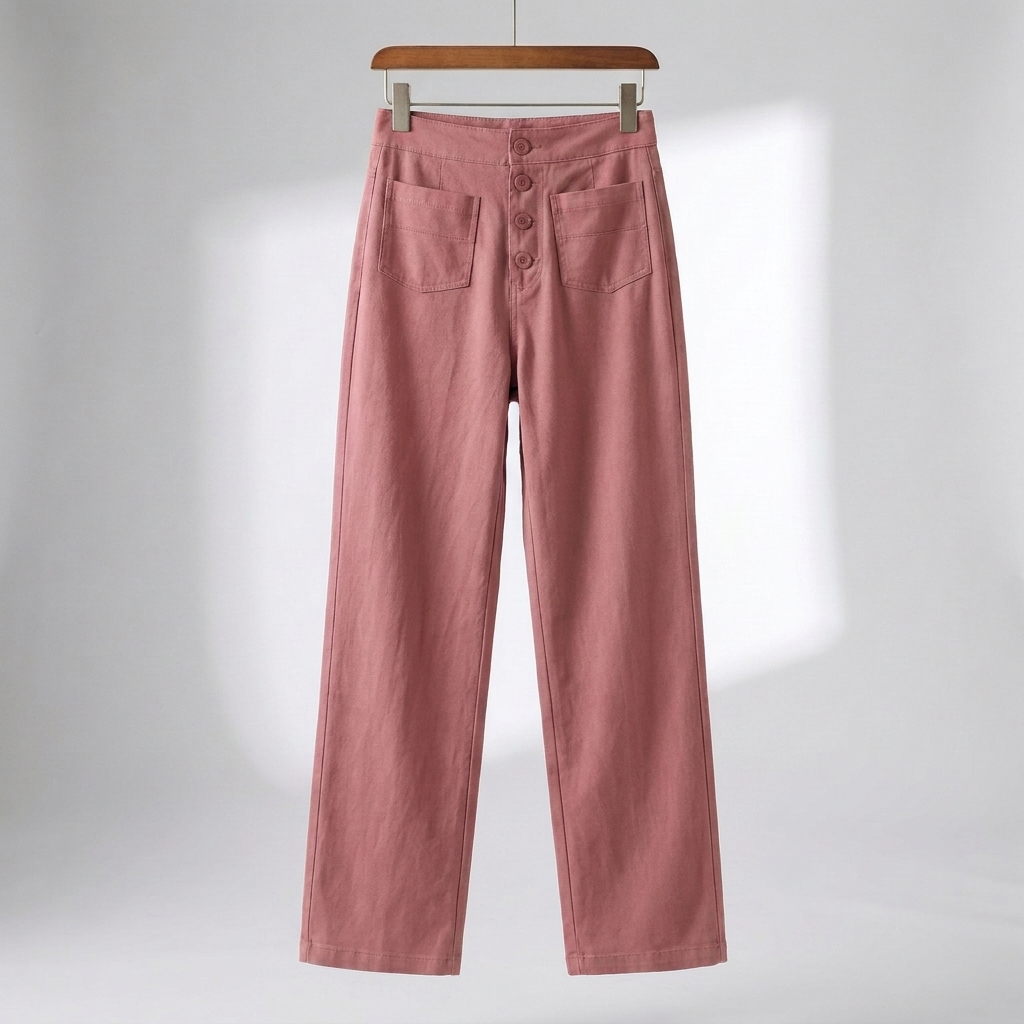 Pantaloni Dritti Alti in Vita per Donne