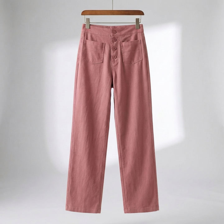 Pantaloni Dritti Alti in Vita per Donne