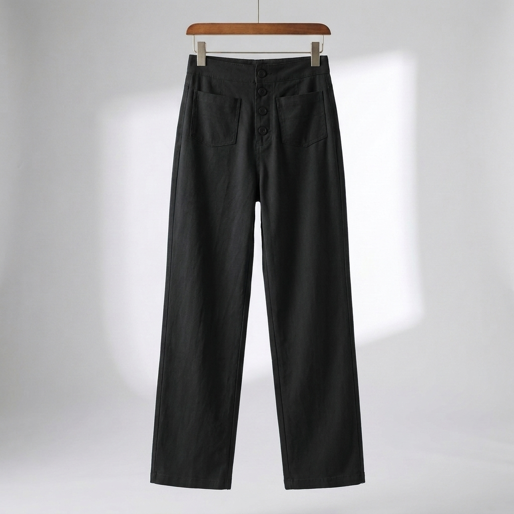 Pantaloni Dritti Alti in Vita per Donne