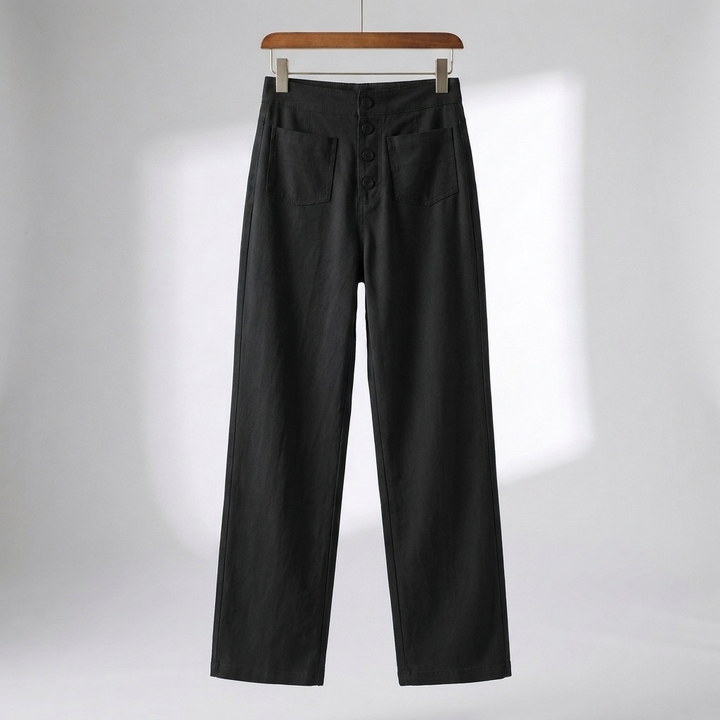 Pantaloni Dritti Alti in Vita per Donne
