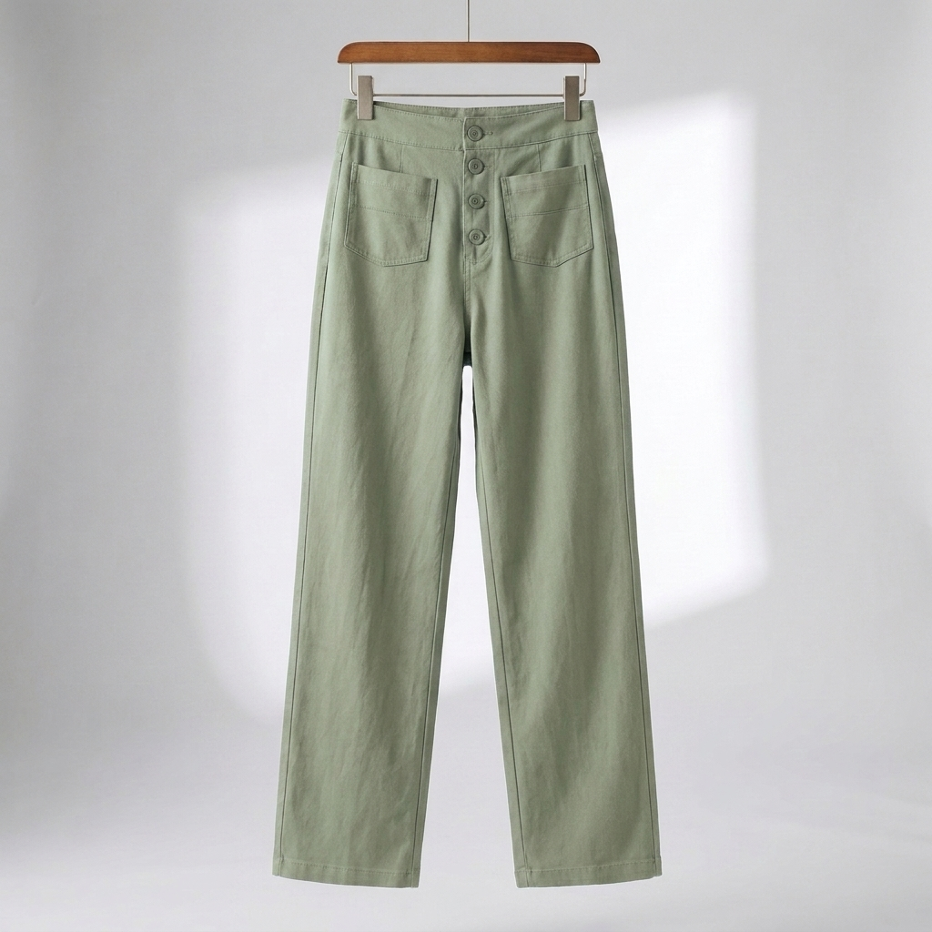 Pantaloni Dritti Alti in Vita per Donne