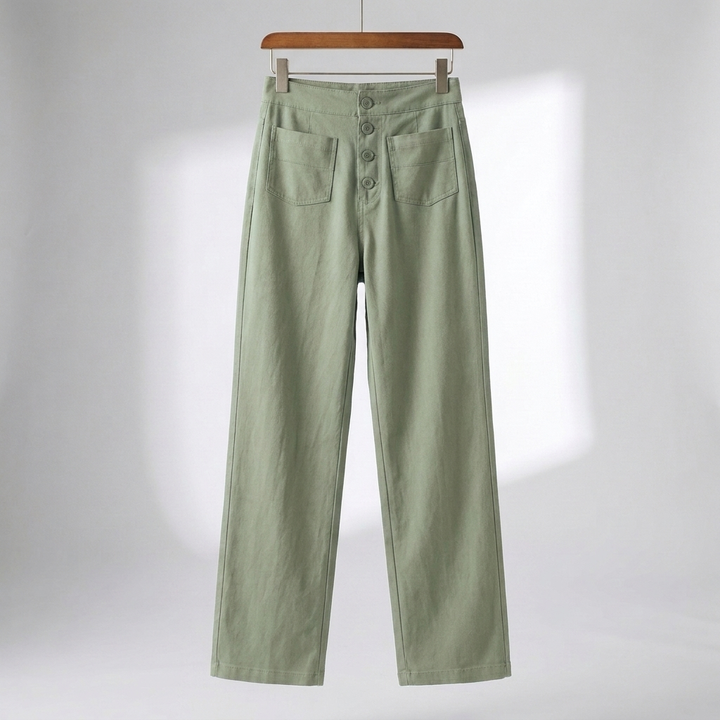 Pantaloni Dritti Alti in Vita per Donne